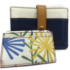 Blue leather FOSSIL Wallet/ Bi-fold/ Removable Floral Card Case